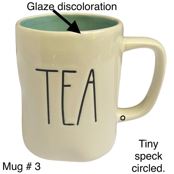 Rae Dunn TEA Mug White Teal Interior Black Large Letter Dimples NWT 2017 OG - Picture 4 of 13